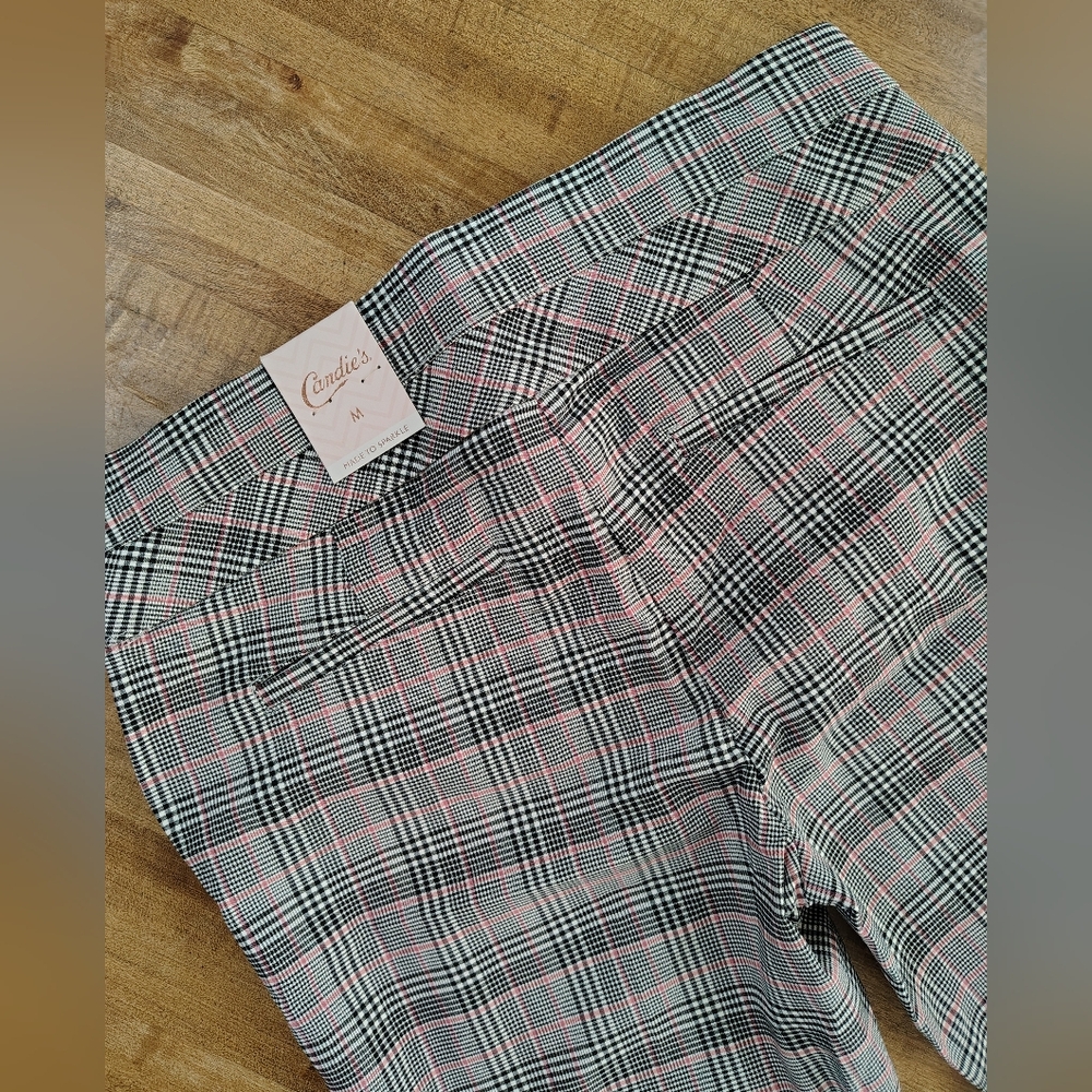 Candie's Audrey Fit Pull On Plaid Slim Stretchy Dressy Pants W/Pink Accent NWT - Picture 7 of 13